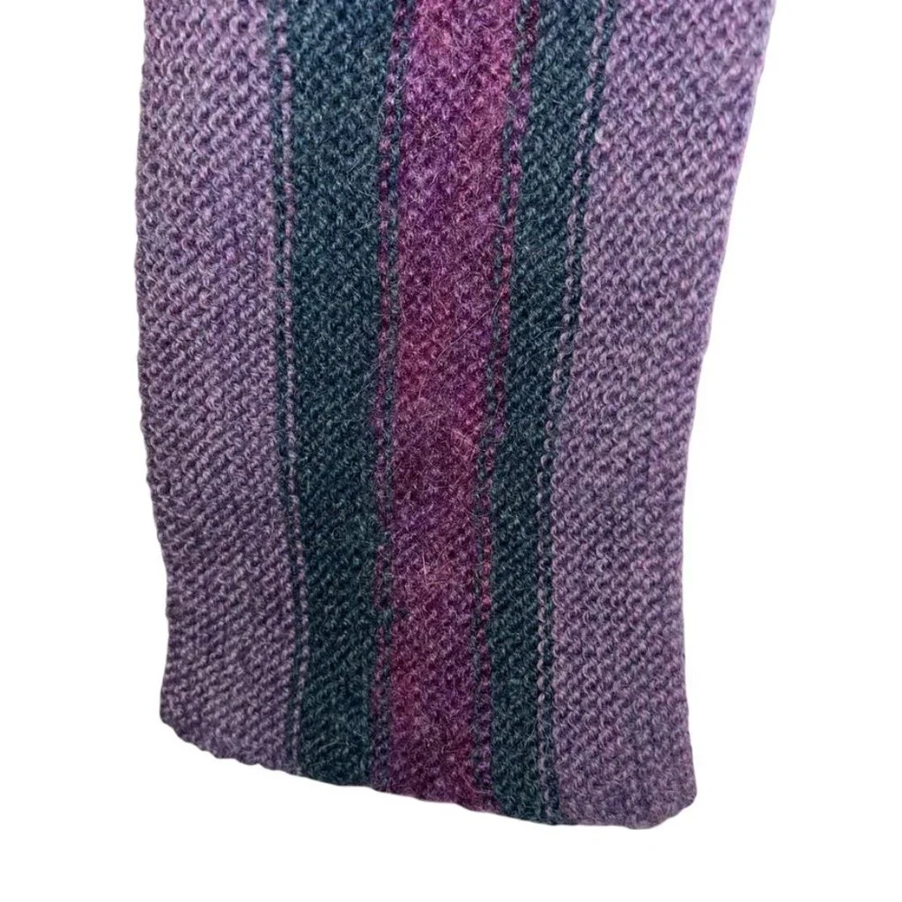 Hand Knit plum purple teal green wool and mohair striped scarf